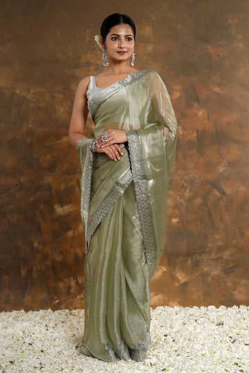 AYSR Boutique Olive Oasis Tissue Saree