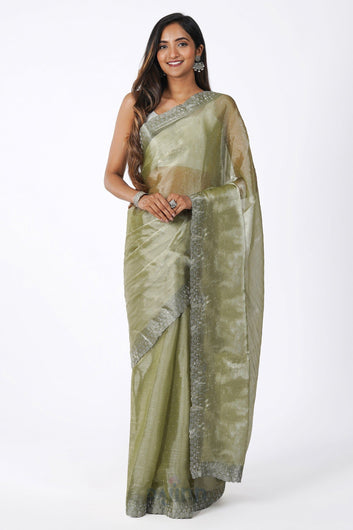 AYSR Boutique Olive Oasis Tissue Saree
