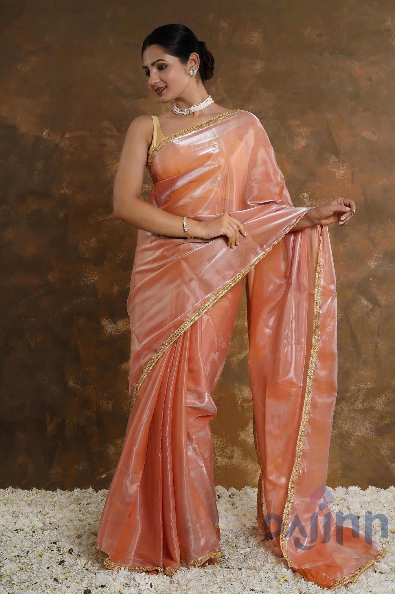 AYSR Boutique Coral Cascade Tissue Saree