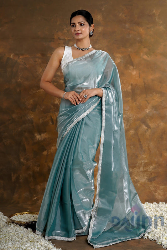 AYSR Boutique Powder Blue Tissue Saree