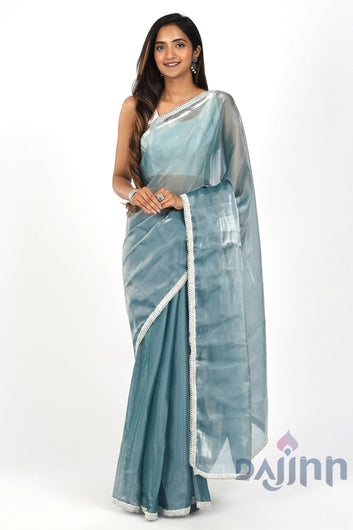 AYSR Boutique Powder Blue Tissue Saree