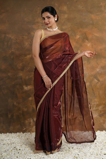 AYSR Boutique Majestic Maroon Tissue Saree