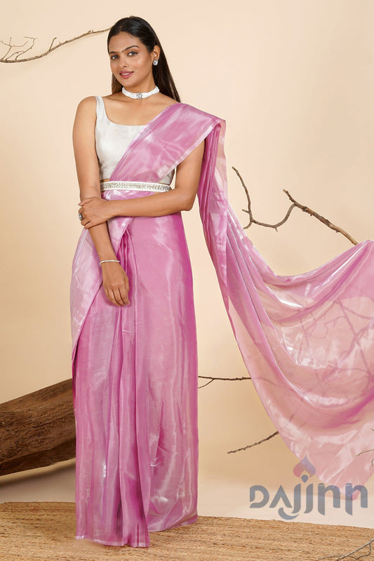 AYSR Boutique Barbie Pink Tissue Pre-Draped Saree