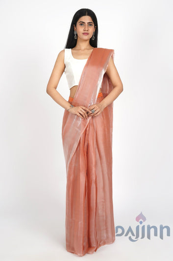 AYSR Boutique Salmon Pink Tissue Pre-Draped Saree