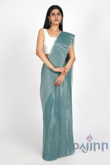 AYSR Boutique Sea Foam Green Tissue Pre-Draped Saree