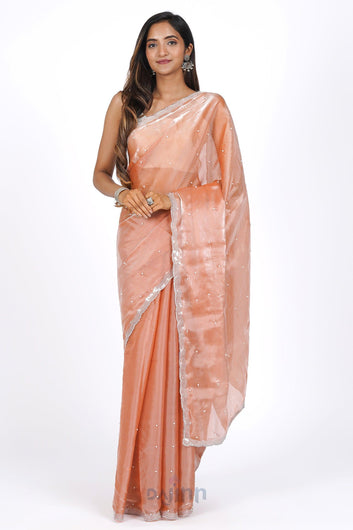 AYSR Boutique Pearly Peach Tissue Saree