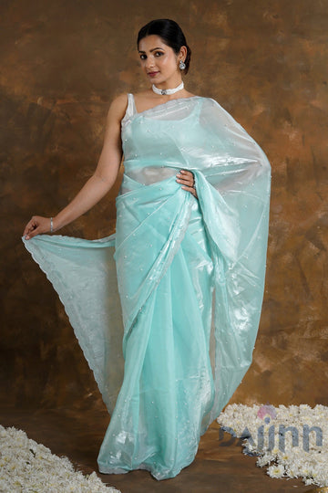 AYSR Boutique Morning Dew Pearl Tissue Saree