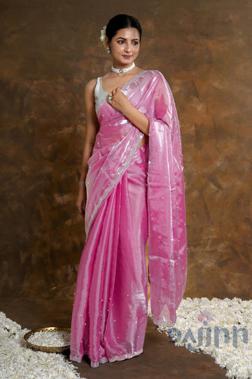 AYSR Boutique Pearlescent Pink Tissue Saree