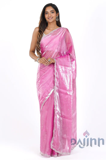 AYSR Boutique Pearlescent Pink Tissue Saree