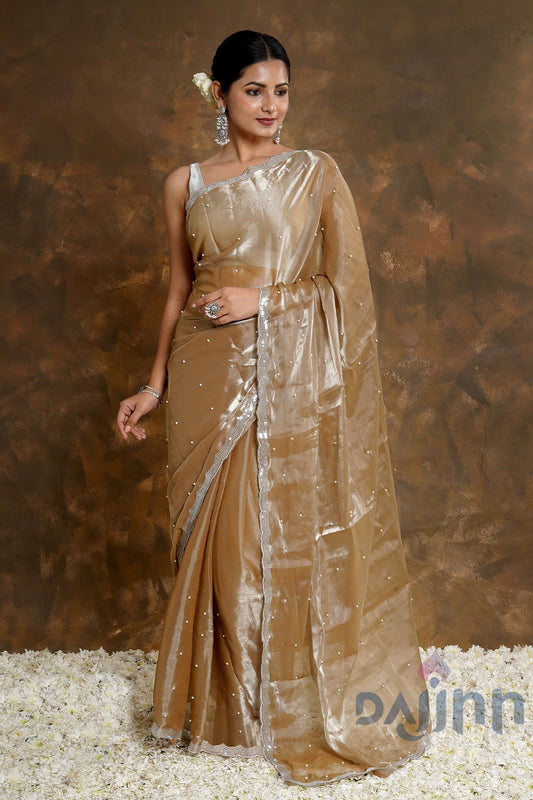 AYSR Boutique Golden Age Pearl Tissue Saree