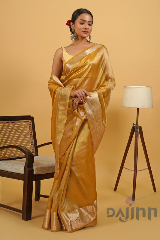 Kanika Mustard Banarasi Tissue Saree