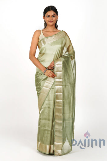 Narmadha Pastel Green Banarasi Tissue Saree