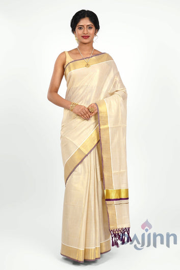 AYSR Boutique Meenachil Kerala Tissue Violet Saree