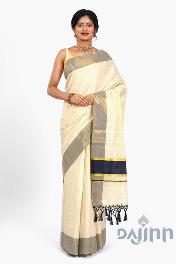 AYSR Boutique Chalakudy Kerala Tissue Cream Golden Saree