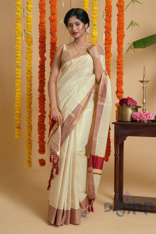 AYSR Boutique Achankovil Kerala Tissue Maroon Saree