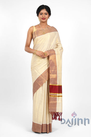 AYSR Boutique Achankovil Kerala Tissue Maroon Saree