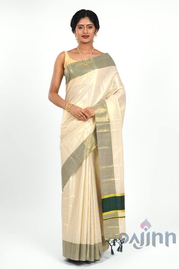 AYSR Boutique Pookode Kerala Tissue Dark green Saree