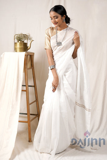 AYSR Boutique Snowfall White Box Handloom Sequin Saree