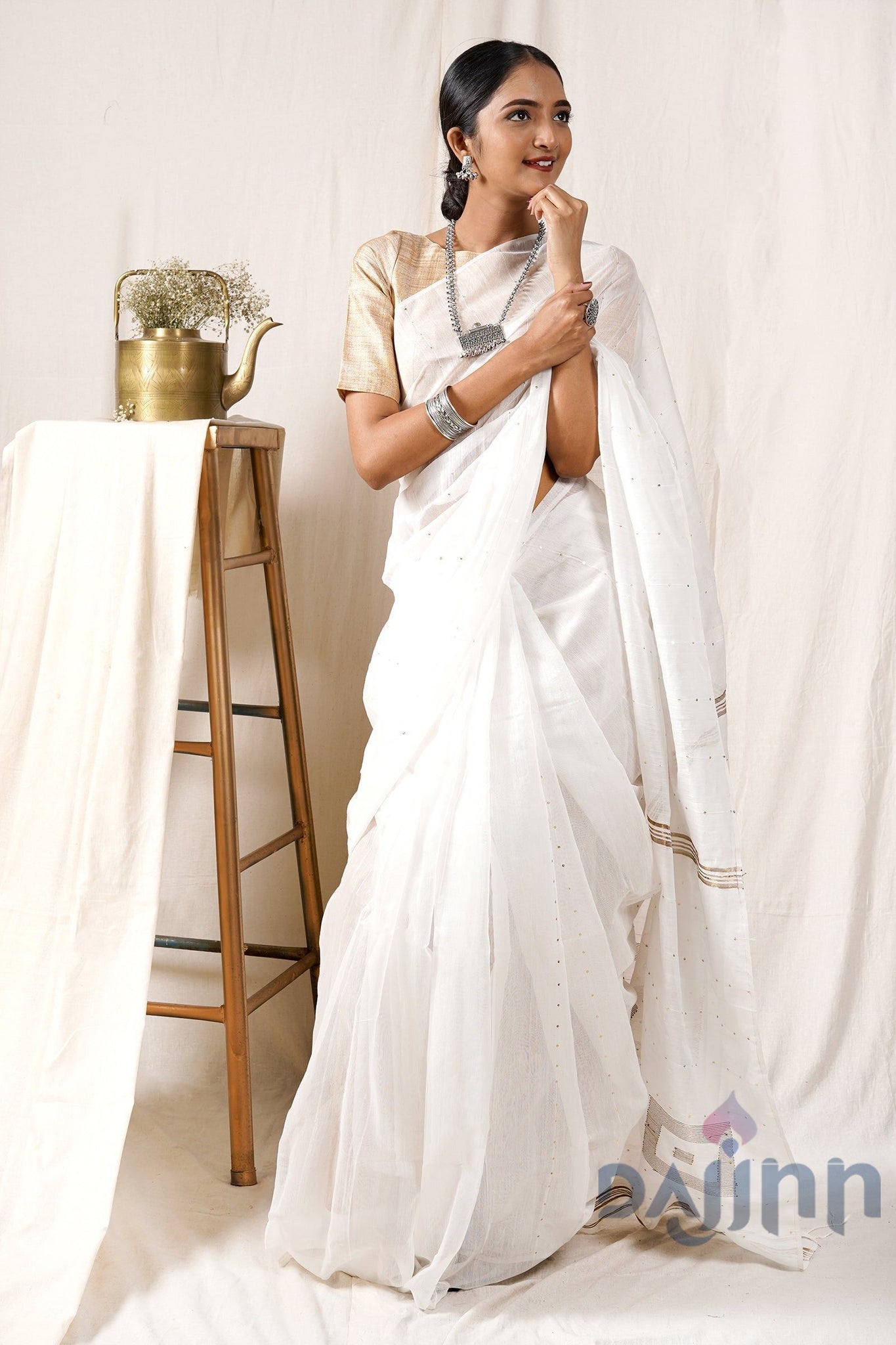 AYSR Boutique Snowfall White Box Handloom Sequin Saree