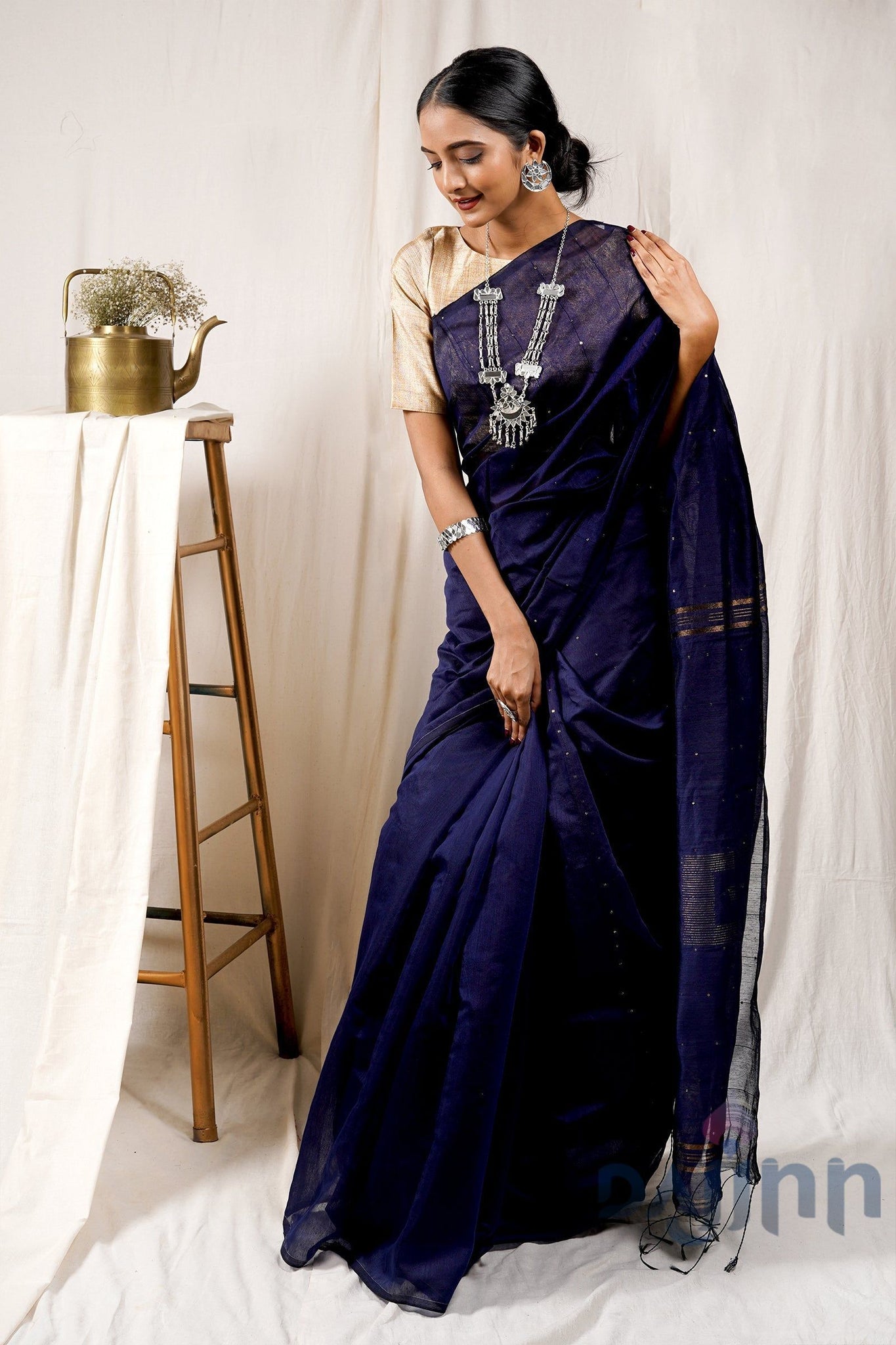 AYSR Boutique Indigo Blue Box Handloom Sequin Saree