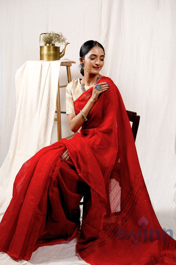 AYSR Boutique Rosy Red Handloom Box Sequin Saree