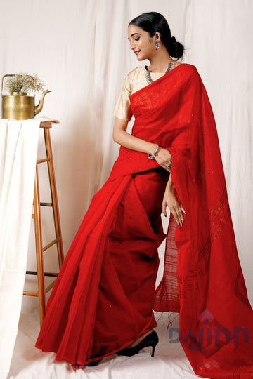 AYSR Boutique Rosy Red Handloom Box Sequin Saree