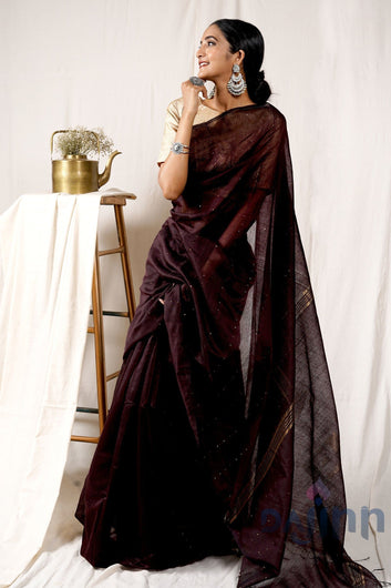 AYSR Boutique Choco Brown Handloom Box Sequin Saree