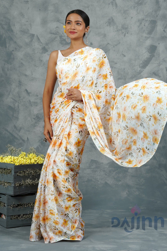 AYSR Boutique Sunlit Meadows Digital Print Chiffon Saree