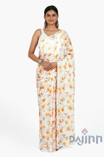 AYSR Boutique Sunlit Meadows Digital Print Chiffon Saree