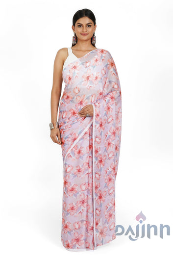 AYSR Boutique Grey Blossom  Digital Print Chiffon Saree