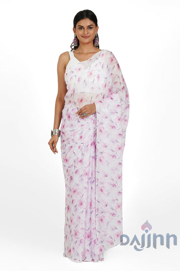 AYSR Boutique Pink Cascade Digital Print Chiffon Saree