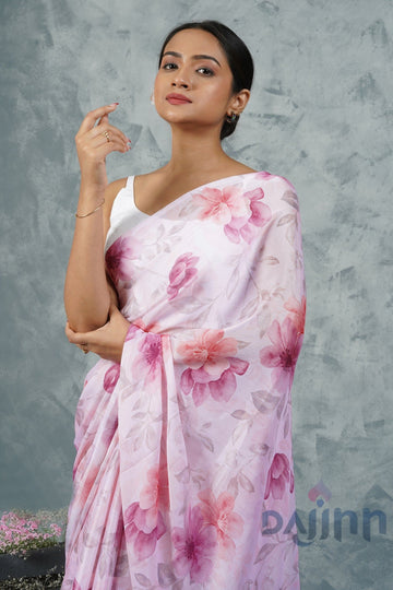 AYSR Boutique Blush Blossom Dream Digital Print Chiffon Saree