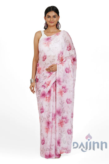 AYSR Boutique Blush Blossom Dream Digital Print Chiffon Saree