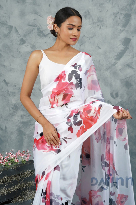 AYSR Boutique  Ivory Rouge Digital Print Chiffon Saree