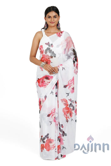 AYSR Boutique  Ivory Rouge Digital Print Chiffon Saree