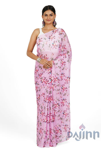 AYSR Boutique Carnation Whisper Digital Print Chiffon Saree