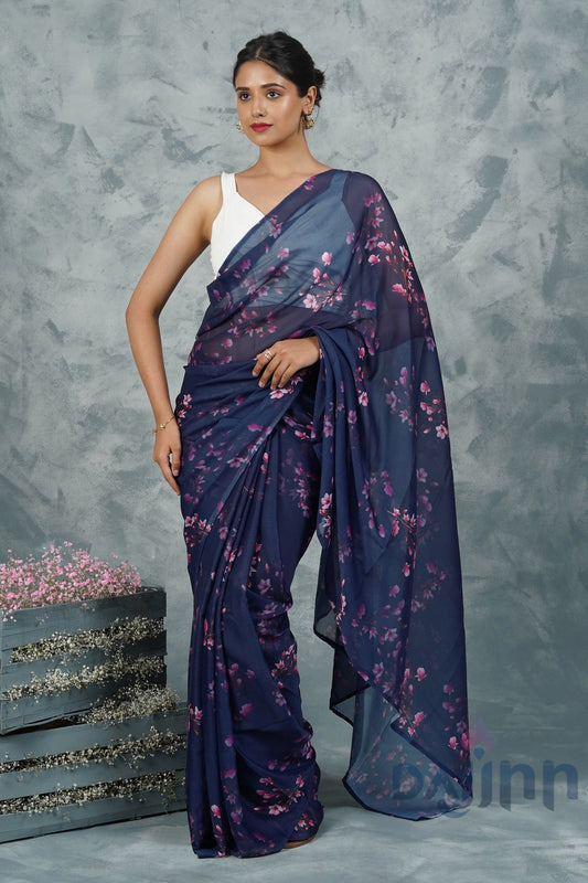 AYSR Boutique Starry Night Elegance Digital Print Chiffon Saree