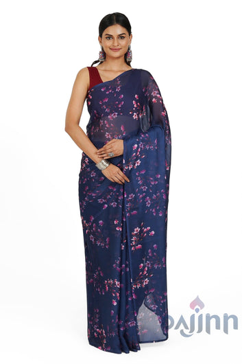 AYSR Boutique Starry Night Elegance Digital Print Chiffon Saree