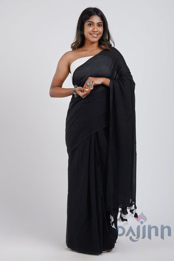 AYSR Boutique Yin Yang Black and White Mulmul Saree