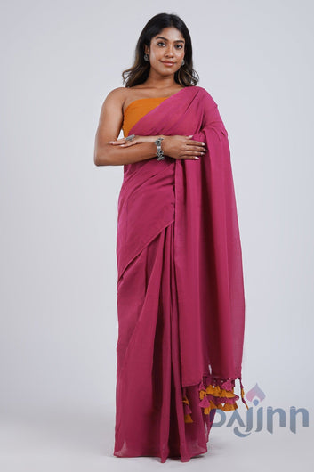 AYSR Boutique Sugar N' Spice Hot Pink and Orange Mulmul Saree