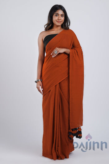 AYSR Boutique Dusk and Dawn Rust Orange  and Black Mulmul Saree