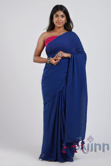 AYSR Boutique Very Berry Royal Blue and Hot Pink Mulmul Saree