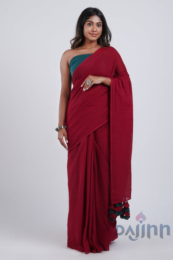 AYSR Boutique Very Cherry Maroon and Dark Green Mulmul Saree