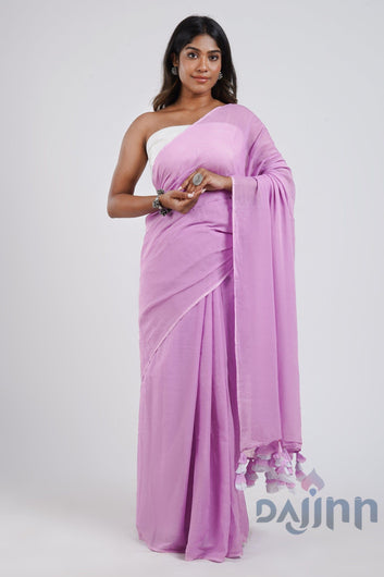 AYSR Boutique Peony Lilac and White Mulmul Saree