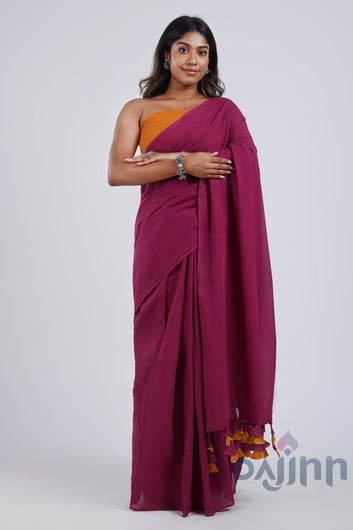 AYSR Boutique Spice Slice Magenta and Mustard Mulmul Saree