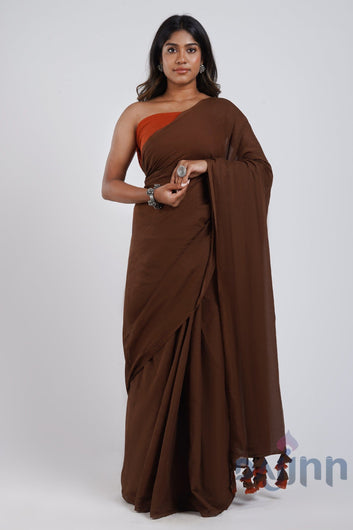 AYSR Boutique Sun and Saturn Brown and Rust Orange Mulmul Saree