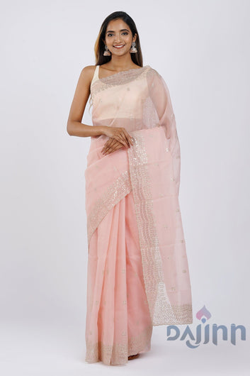 AYSR Boutique Kahaana Pink Sequin Embroidery Organza Saree