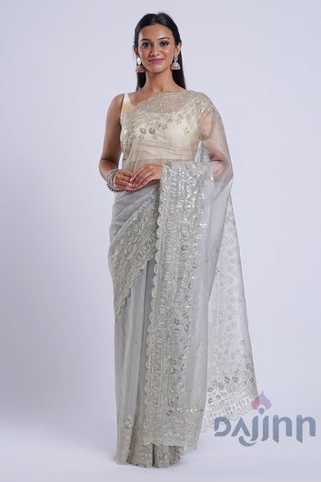 AYSR Boutique Adwetta Grey Sequin Embroidery Organza Saree