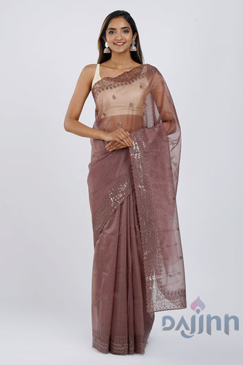 AYSR Boutique Chavvi Brown Sequin Embroidery Organza Saree