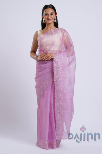 AYSR Boutique Eeshta Onion Pink Sequin Embroidery Organza Saree